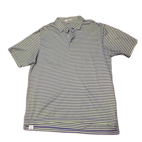 Peter Millar Mens Classic Fit Striped Polo Shirt Green Purple Regions Size Large - Picture 1 of 4
